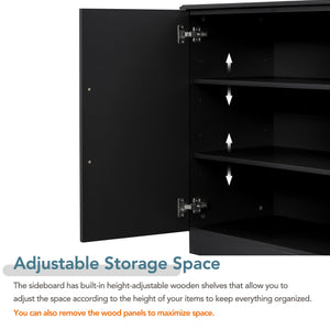 English Elm TREXM Elegant Sideboard Buffet Cabinet with Adjustable Shelves, Spacious Storage, Silver Handles, 60" Black N715P192557B