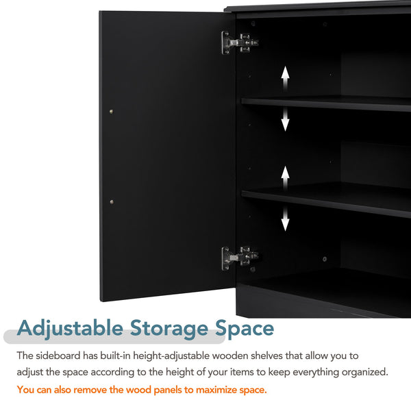 English Elm TREXM Elegant Sideboard Buffet Cabinet with Adjustable Shelves, Spacious Storage, Silver Handles, 60" Black N715P192557B