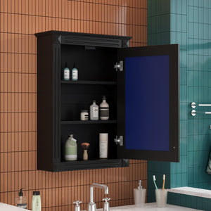 English Elm 20" Medicine Cabinet with Mirror — Space-Saving Wall-Mounted Bathroom Storage with Adjustable Shelf, Modern Carved Design Black N710P317680B