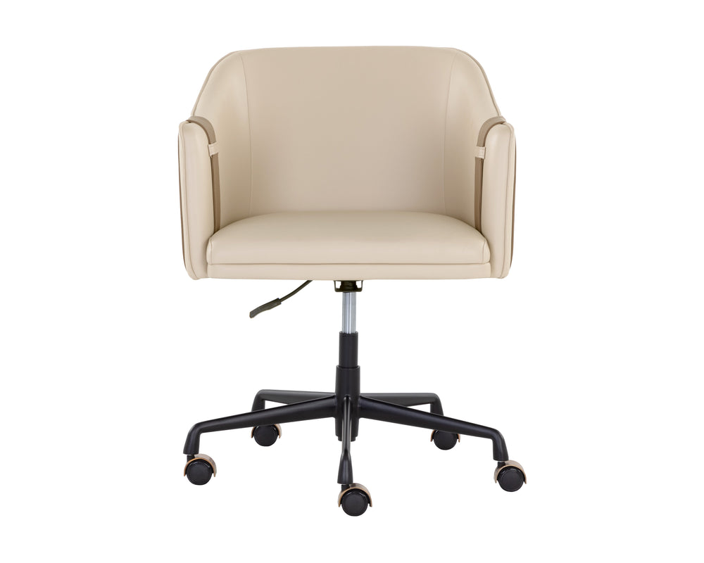 Sunpan Carter Barrel Back Office Chair in Luxurious Faux Leather with Stylish Gold Castors for Comfort Napa Beige / Napa Tan