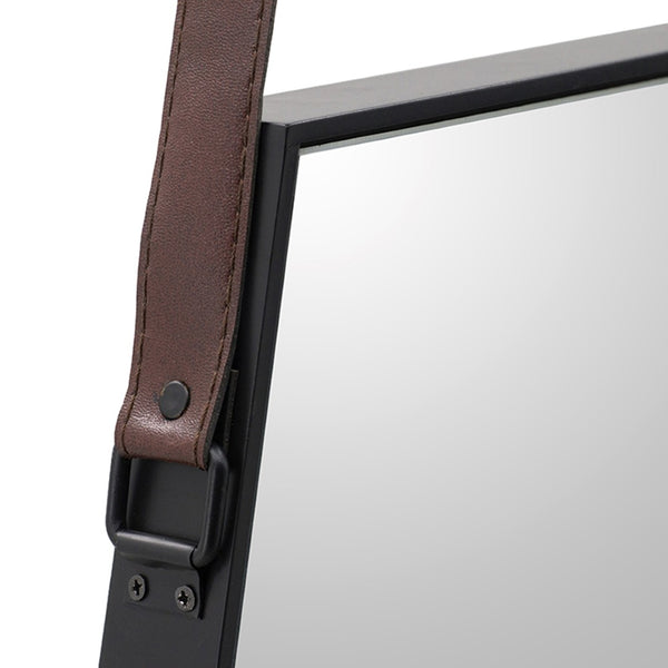English Elm 18x1.6x31.5" Hexagonal Mdf Wall Mirror Leather Strap Artisan Industrial Accent W2078P489397
