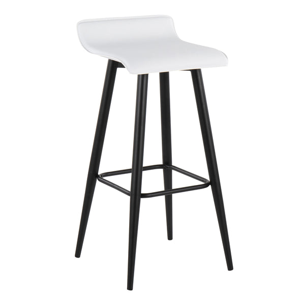 English Elm Ale Contemporary Fixed-Height Bar Stool with Wave Seat, Black Steel Base, Faux Leather Upholstery Set of 2 White B202P222131