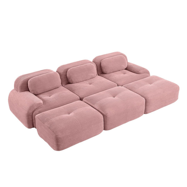 English Elm Three-seat Modular Sectional with Ottomans Corduroy Curved Lounge Sofa for Living Rooms W714S01409