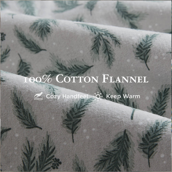 English Elm 4 Pieces King Cotton Flannel Sheet Set - Cozy Pine Branches Print For Luxurious Comfort & Style B035P381344