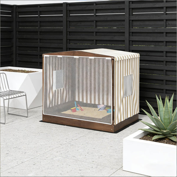 English Elm Sandbox with Fir Wood Frame Shaded Canopy Mesh Ventilation and Built in Benches T3971P439540