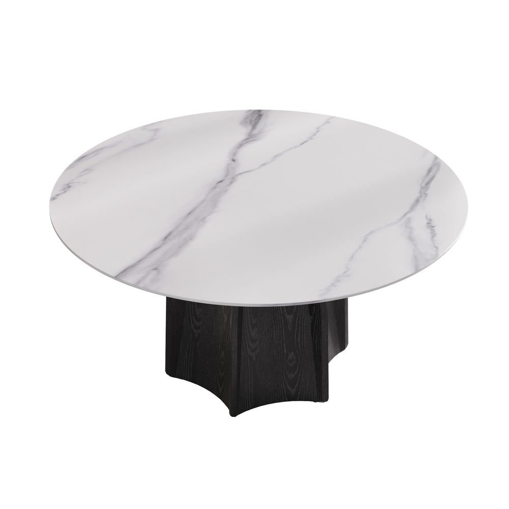 English Elm 59.05" Round Marble Dining Table - Elegant Solid Wood Base For 6-8 Guests, Modern & Durable Design W1535S00384
