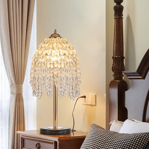English Elm 19"(H) Vintage Crystal Table Lamp – Waterfall Design With Teardrop Beads & Marble Base For Elegance W2312P368717