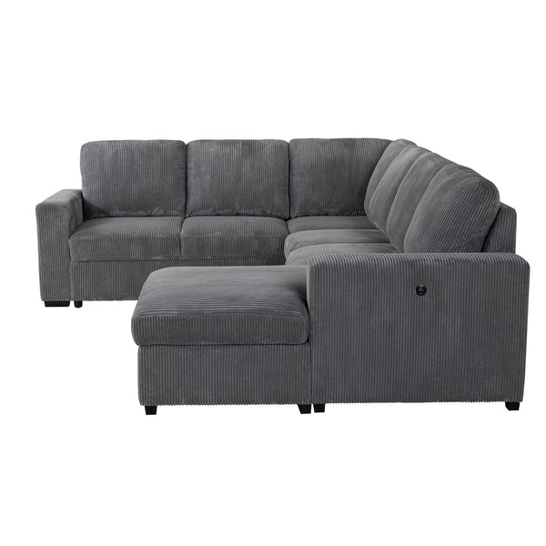 English Elm Melody Grey Sectional Sofa With Pullout Sleeper - Modern Comfort & Versatile Design For Any Space B201S00304