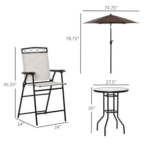 English Elm Outsunny 4-Piece Compact Outdoor Dining Set With Adjustable Umbrella, Folding Chairs & Glass Table W2225P174463-GIGA