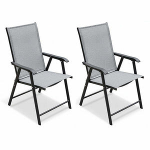 English Elm Outdoor Stackable Folding Chairs Set Ergonomic Mesh Back Steel Frame Patio Seating Gray W5159P445934
