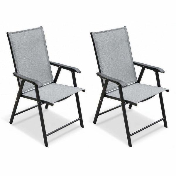 English Elm Outdoor Stackable Folding Chairs Set Ergonomic Mesh Back Steel Frame Patio Seating Gray W5159P445934