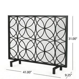 English Elm Fire Screen Handcrafted Iron Geometric Mesh Spark Guard for Modern Living Rooms 61125.00BLK