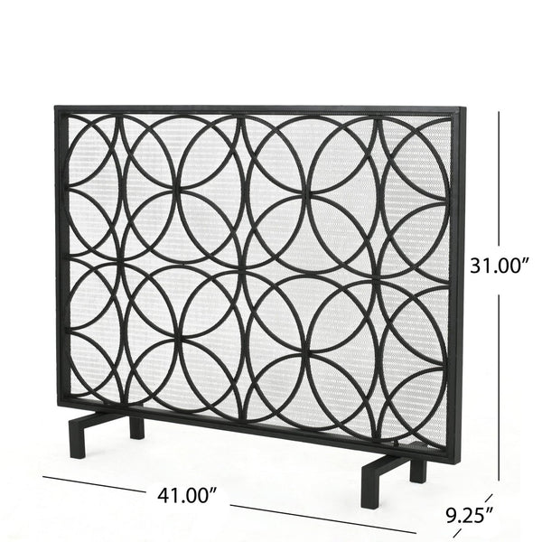 English Elm Fire Screen Handcrafted Iron Geometric Mesh Spark Guard for Modern Living Rooms 61125.00BLK