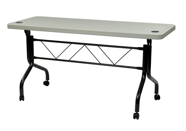 OSP Home Furnishings 4’ 4' Resin Flip Top Folding Table with Locking Casters for Events and Training Rooms 5’ FT6635