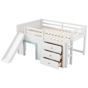 English Elm Full Size Low Loft Bed With Fun Slide, Ample Storage Drawers, And Sturdy Pine Construction - White N7090005003K