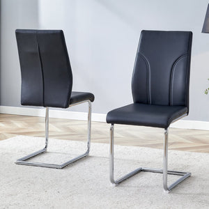 English Elm 2 High Back Pu Leather Dining Chairs with Tailored Stitching for Modern Home Seating W1151P203806