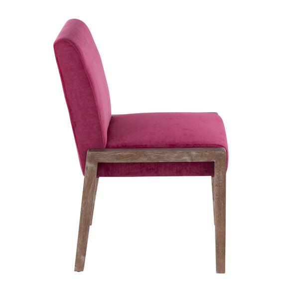 English Elm Carmen Contemporary Chair Set Of 2 – Plush Hot Pink Velvet With White-Washed Wood For Modern Style B202S01319