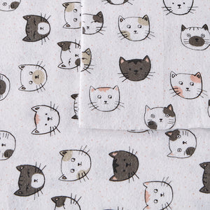 JLA Home Intelligent Design - 100% Cotton Flannel Sheet Set – Ultra-Soft 135gsm Pigment Print for Warmth, Breathable Comfort & Lasting Color Grey/Pink Cats ID20-1552