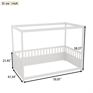 English Elm Twin Pine Canopy Bed Frame with Guardrails for Kids – Montessori Floor Bed with Four Poster Design and Cozy Decor Options White W1858P252838