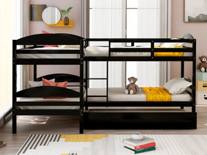 English Elm Twin L-shaped Mission Bunk with Trundle Sleeps Five Solid Pine Kids Room Bed LT000024AAP-1