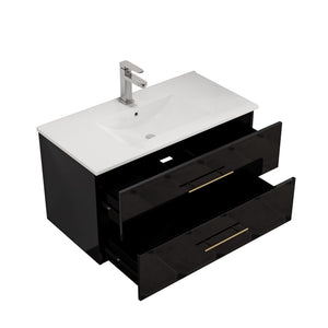 English Elm 36-Inch Modern Wall-Mounted Bathroom Vanity With Gold Handle & Integrated Sink For Stylish Storage W3151S00056