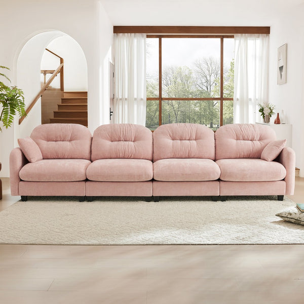 English Elm Four-Seater modular sectional sofa with premium chenille, tufted back, high-density foam comfort and versatile layouts Pink W714S01391