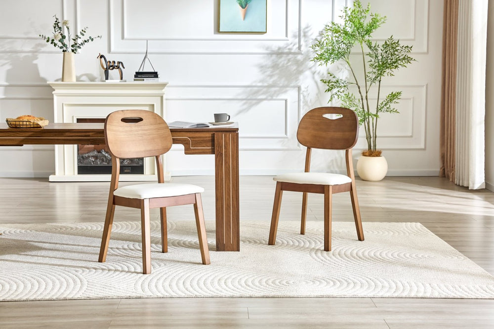 English Elm 2 Solid Walnut Toned Wood Dining Chairs Gray Fabric Seat Hollowed Backrest Modern Walnut,White W1151P455539