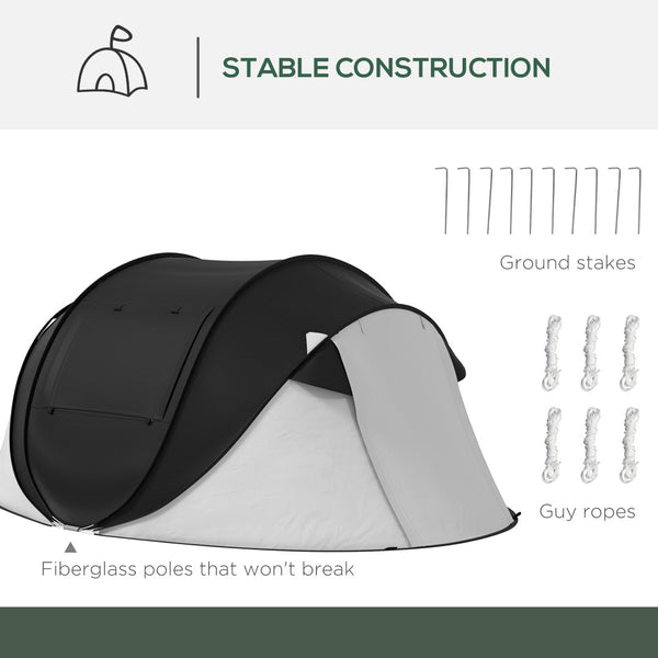 English Elm Outsunny Instant Pop up Camping Tent with Porch Vestibule Waterproof 3 Person Dome Black W2225P200772