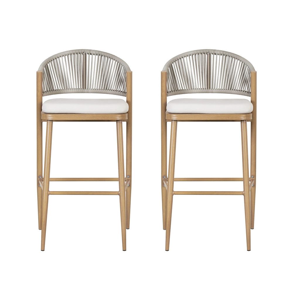 English Elm Christopher Knight Home® - Outdoor Scallop-Back Barstools Set Of 2 - 30.25" Seat Height, Maple Finish, Durable Aluminum Frame N772P245120W