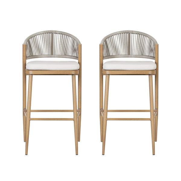 English Elm Christopher Knight Home® - Outdoor Scallop-Back Barstools Set Of 2 - 30.25" Seat Height, Maple Finish, Durable Aluminum Frame N772P245120W