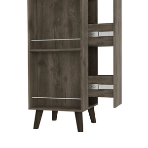 English Elm Cincinatti Corner Bar Cabinet with Cup Rack, Two External Shelves, Drawer & 17.72" Top Shelf, Dark Brown B200S00176
