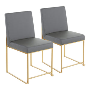 English Elm High Back Fuji Contemporary Dining Chair Set In Gold & Grey Faux Leather - Stylish & Comfortable Design B202P223541