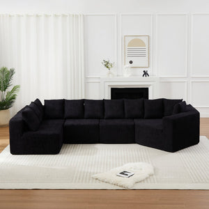 English Elm [video]151.6-inch Modular Chenille Sectional with Deep Seats and Chaise for Open Living Spaces Black W3505S00059