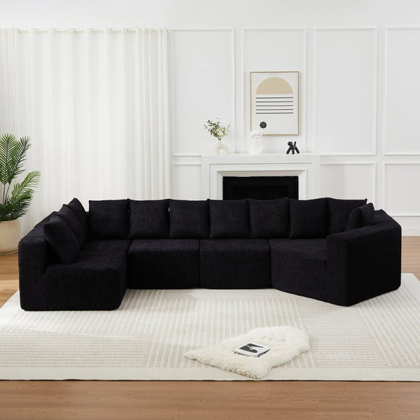 English Elm [video]151.6-inch Modular Chenille Sectional with Deep Seats and Chaise for Open Living Spaces Black W3505S00059