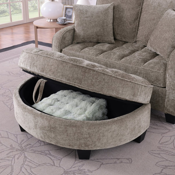 English Elm Two-Seater Chaise Longue Sofa With Irregular Armrests, Storage Footrest & Throw Pillows - Brown W487S00387-GIGA