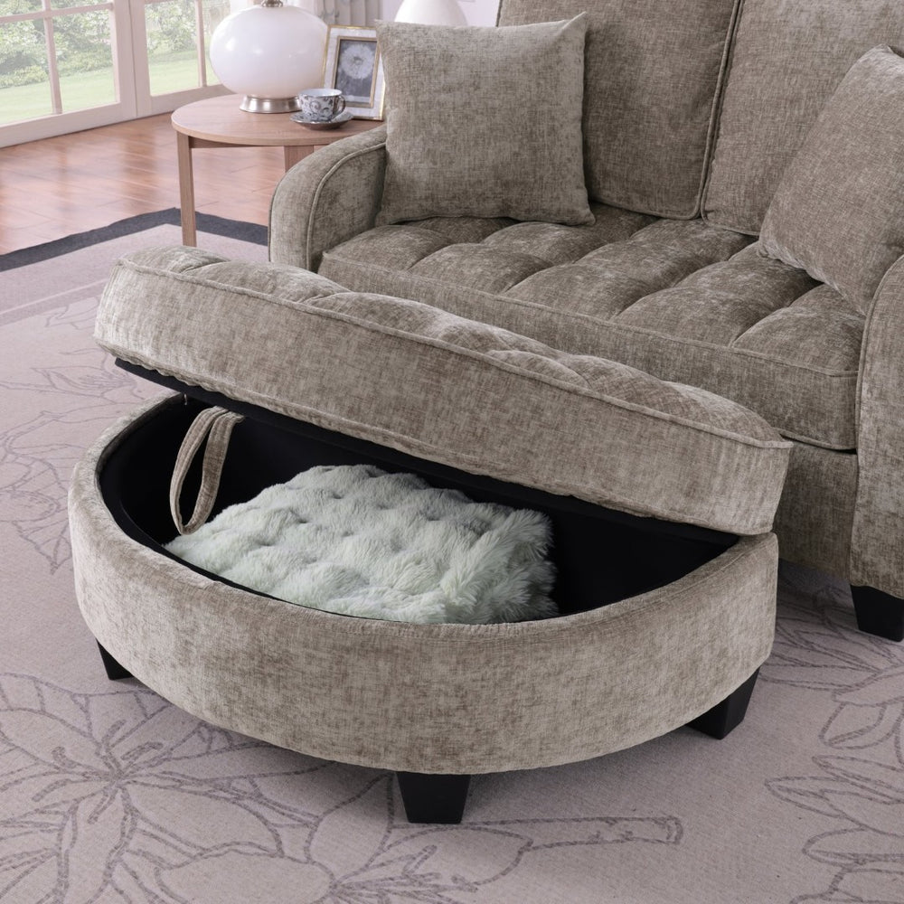 English Elm 2110-arm-bwn Sculptural Accent Sofa with Check Plush Fabric and Storage Ottoman W487P317096