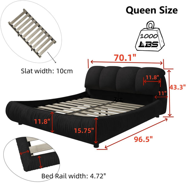English Elm Queen Size Luxury Upholstered Platform Bed With Padded Backrest & Solid Wood Frame For Comfort W1885S00024-GIGA