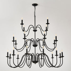 English Elm Farmhouse 24 Light Black Metal Chandelier for High Ceiling Dining and Living Rooms W5008P391535