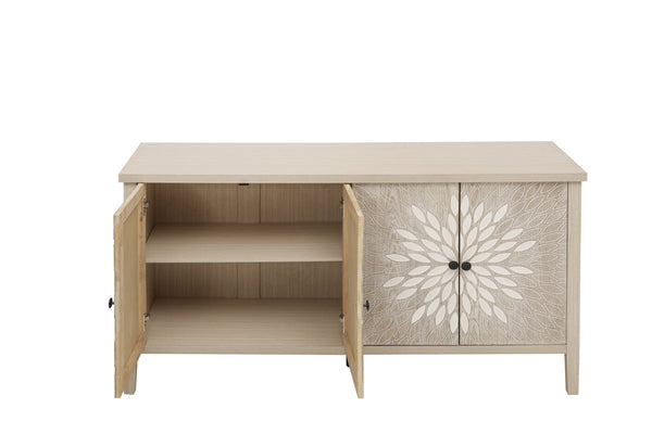 English Elm Sideboard Elegant Floral Handle Buffet Cabinet with 4 Doors, Adjustable Shelves & Reinforced Feet for Dining Room Storage Natural W688P232756