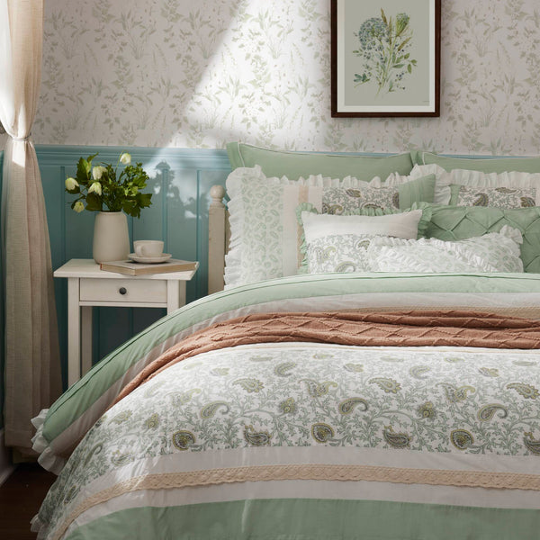 English Elm 9 Piece Cotton Percale Comforter Set Queen - Luxurious, Breathable Bedding With Decorative Pillows & Bed Skirt B035P294109