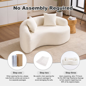 English Elm LY-042 Zen-Inspired S-Curved Dual-Depth Loveseat with Chenille Upholstery, Ready-to-Use Comfort White W2231P329713