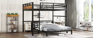 English Elm Twin Xl Solid Pine Loft Bed with Built-in Led Lighting and Storage Shelves Vintage,Wood W1580S00443
