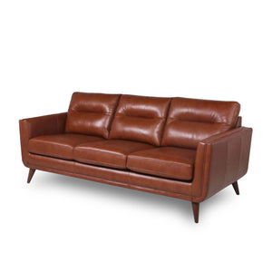 English Elm Mid-Century Tufted Leather Sofa with Brushed Rose Gold Legs, High-Resilience Foam & Durable Coil Support Light Brown B193P200159