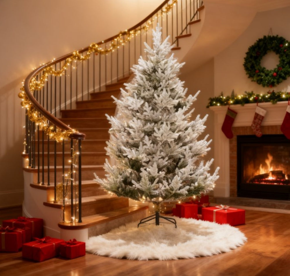 English Elm Christmas Flocked Artificial Tree 7.5 Ft Nordic Pine with 1218 Tips Steel Base T3971P419195