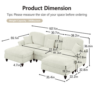 English Elm Classic Comfy Modular U-Shape Sectional Sofa: Stylish Chenille Couch With Flared Arms & Ottomans W3041S00235