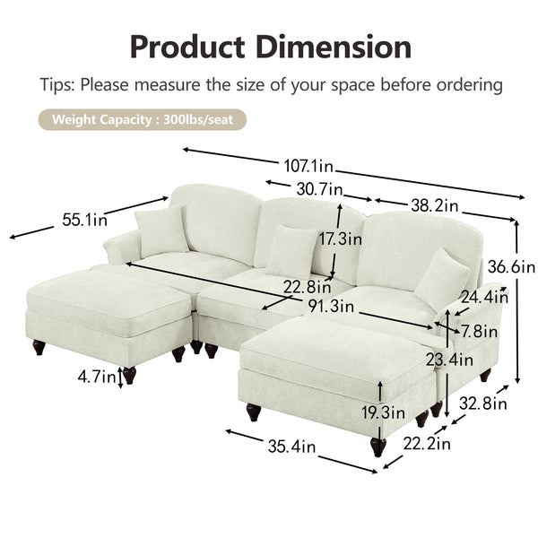 English Elm Classic Comfy Modular U-Shape Sectional Sofa: Stylish Chenille Couch With Flared Arms & Ottomans W3041S00235