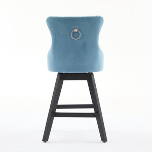 English Elm Swivel Velvet Barstools with Supportive Curved Back, Thick Foam & Spring Seat, 360° Rotation, Sturdy Wooden Frame Light Blue W1143P369089