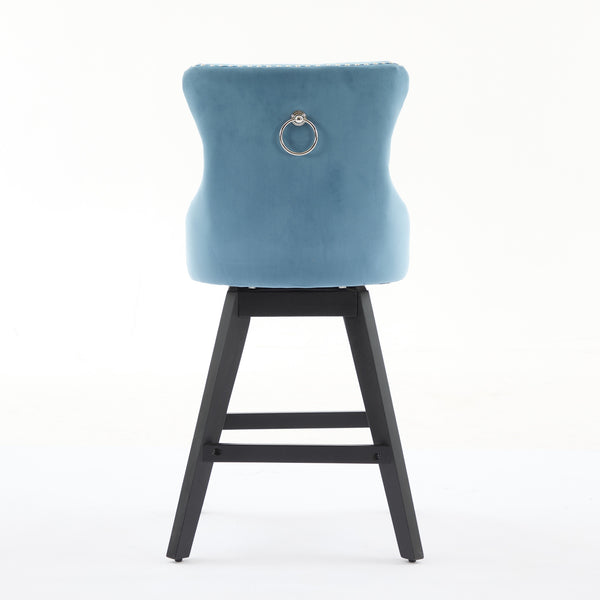 English Elm Swivel Velvet Barstools with Supportive Curved Back, Thick Foam & Spring Seat, 360° Rotation, Sturdy Wooden Frame Light Blue W1143P369089