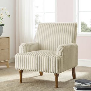 English Elm Modern Wide Wale Corduroy Accent Chair Solid Wood Legs Upholstered Living Room Seat Beige W5568P445690