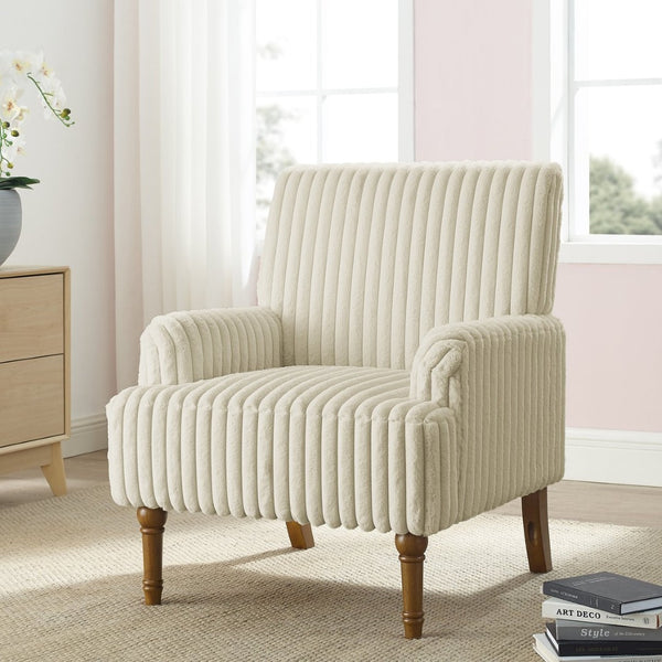 English Elm Modern Wide Wale Corduroy Accent Chair Solid Wood Legs Upholstered Living Room Seat Beige W5568P445690